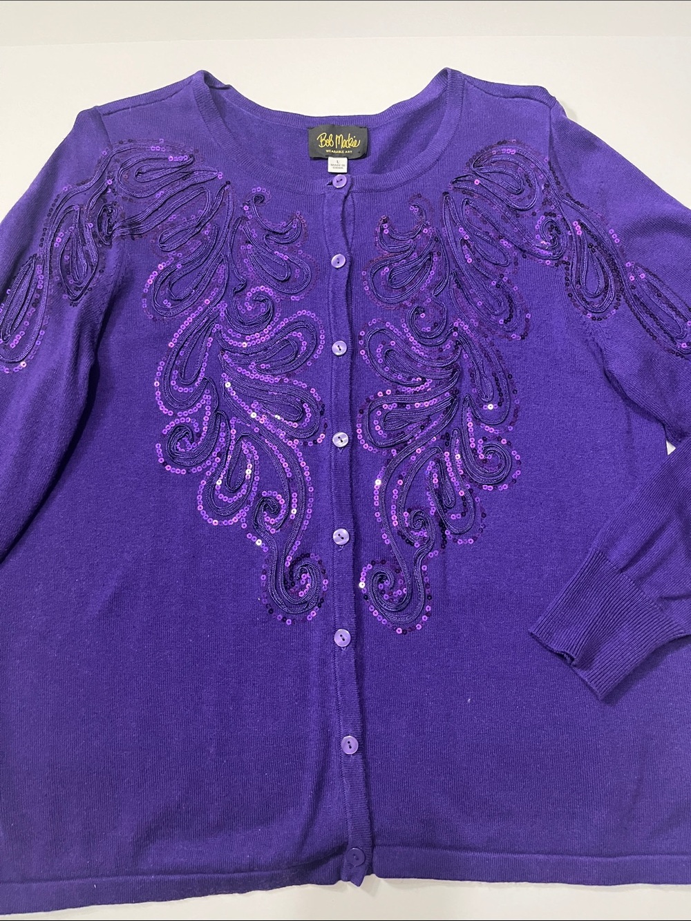 Bob Mackie Purple Sequin-Embellished Cardigan